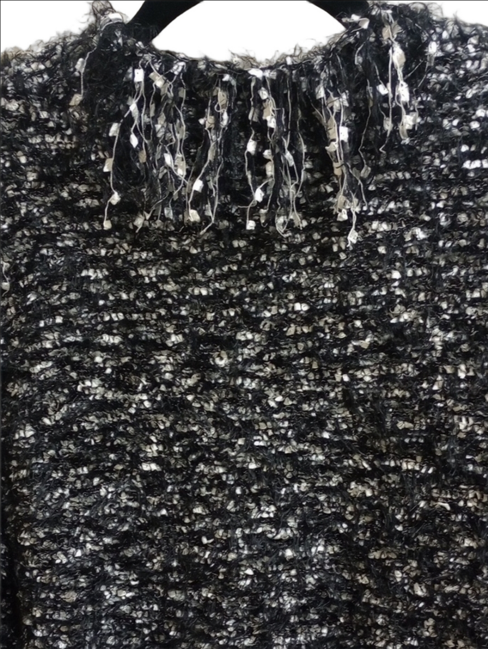 🆕 L'AGENCE "EYELASHES" BLACK & SILVER TEXTURED BOUCLE FRINGE JACKET CARDIGAN - Picture 9 of 15